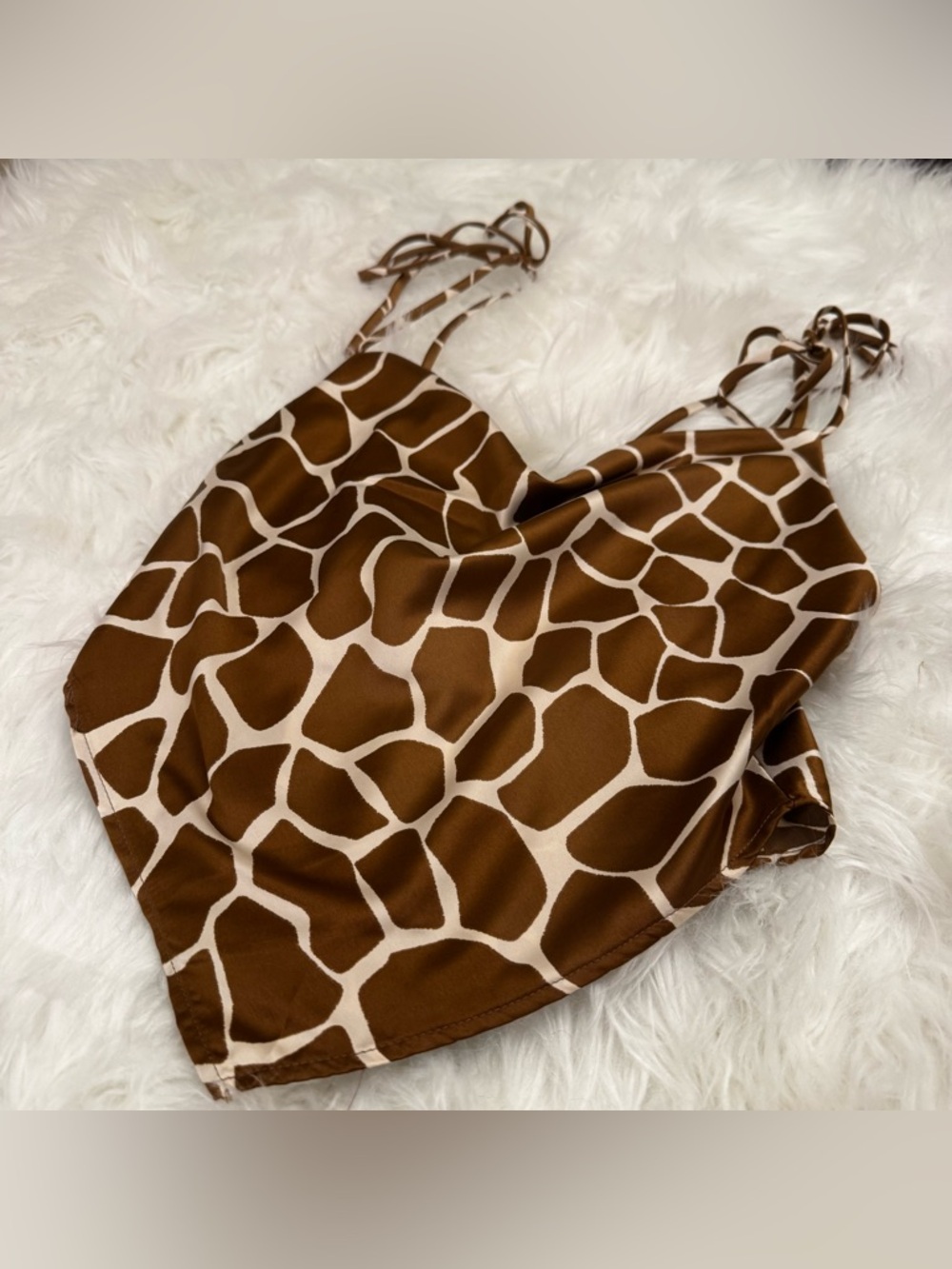 Audrey 3+1 Giraffe-Print Satin Cami in Brown and Cream - Picture 3 of 9
